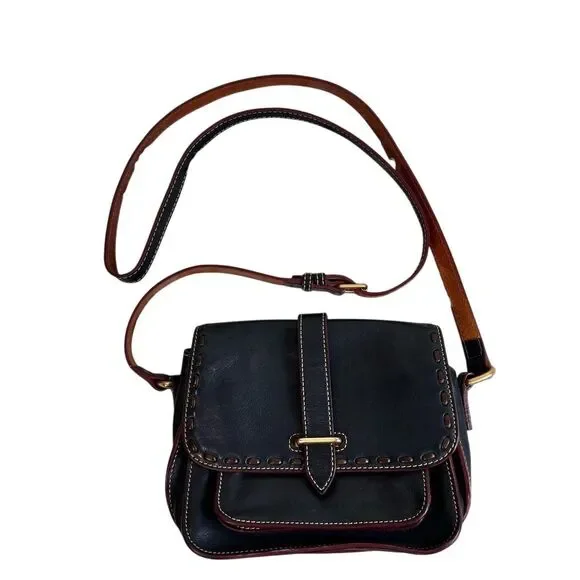 Dooney & Bourke Women's Crossbody Purse Black Leather/Brown Leather - Picture 4 of 14